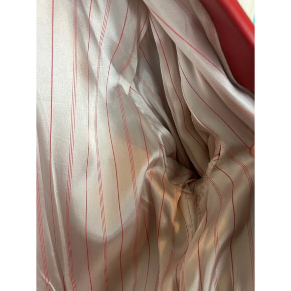 G-III Medium Red Leather Oversized 80s Shoulder Pad Button Closure Long Jacket - Picture 5 of 11